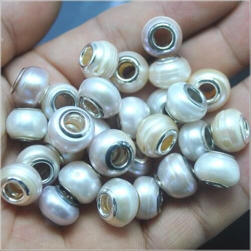 3 PCS European beads freshwater pearl big hole beads for shaballa beads size 8x12mm hole size 5mm for women bracelets