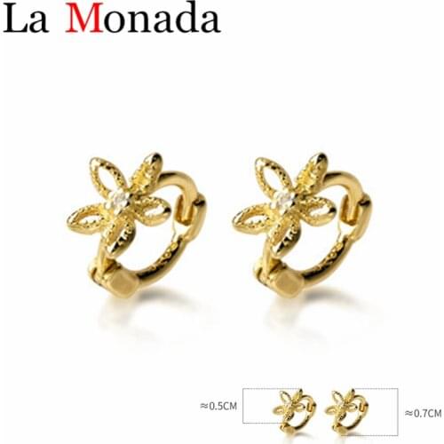 5MM Inner Diameter Small Hoop Earrings Hollow Flower Design White Zirconia Minimalist 925 Sterling Silver Fine Jewelry