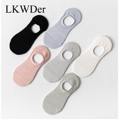 LKWDer 5 Pairs Women Spring Summer New Fresh College Style Hollow Ladies Invisible Boat Socks Silicone Non-Slip Short Sock Meias