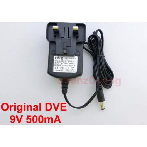 50PCS Original DVE DC 9V 500mA AC 100V-240V Converter Switching power adapter 0.5A 500mA Supply UK Plug DC 5.5mm x 2.1mm-2.5mm