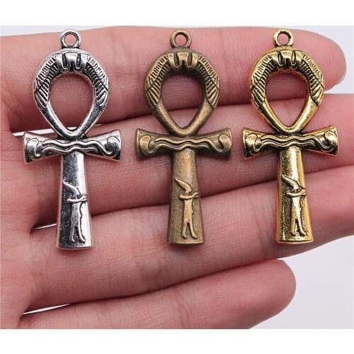 6pcs 43x19mm 3 Colors Antique Gold Antique Silver Color Antique Bronze Ankh Cross Charms Pendant Egyptian Cross Charms