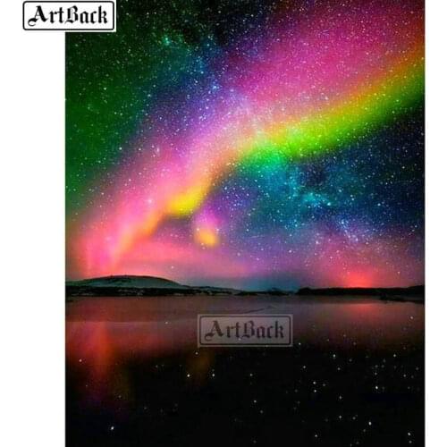 5d diy diamond painting northern lights landscape picture full square / round handmade cross stitch 3d diamond mosaic sticker