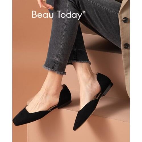 BeauToday Ballet Flats Women Kid Suede Shoes Square Toe Slip On Flats Ladies Shallow Ballerina Handmade 30082