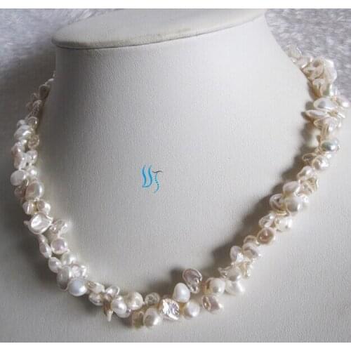 Huij 003874 5-7mm White 2Row Keshi Freshwater Pearl Necklace