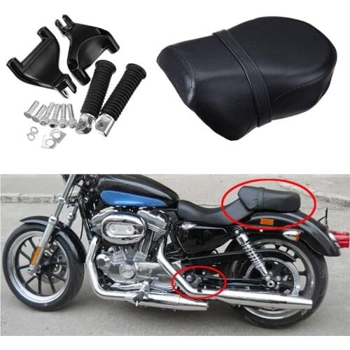 Black Motorcycle Driver Rear Seat Saddle Cushion Footpeg For Harley-Davidson Sportster XL883 1200 2007-2013