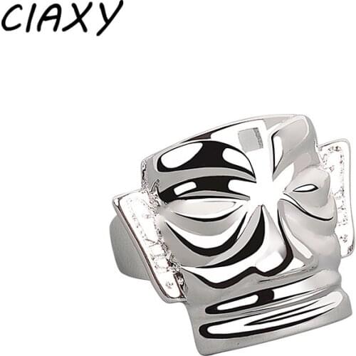 CIAXY 925 Sterling Silver 3 Star Heap Picture Ruins Cultural Modeling Ring Mens Gold Mask Opening Adjustment Ring Retro Jewelry