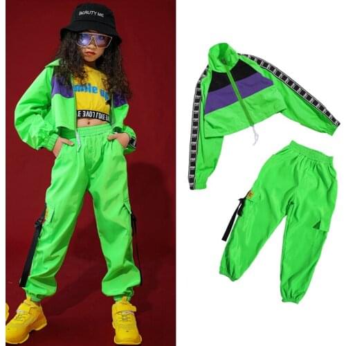 ChildrenS Jazz Dance Costume Girls Hip-Hop Clothing Street Dance Fluorescent Green Set Modern Dance Performance Wear DQS2905
