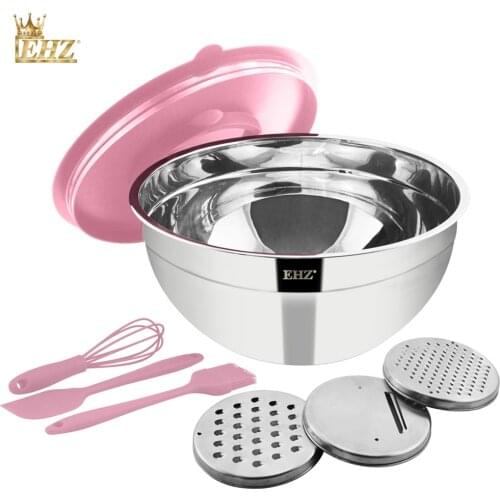 EHZ Mixing Bowl Set Large Capacity 4.5QT Stainless Steel Sealed Fresh-Keeping Storage Bowl Slicer Vegetable Grater Kitchen Tools