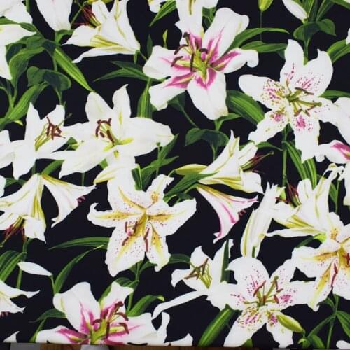 The lily digital painting stretch satin fabric for summer dress telas por metro tissus au metre tissu tela