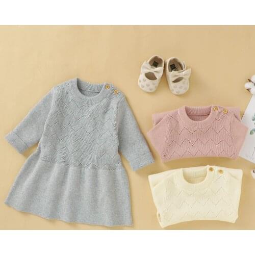 FOCUSNORM Winter Baby Girls Knit Sweater Dress Solid Long Sleeve Ruffles A-Line Mini Dress Warm Outfits