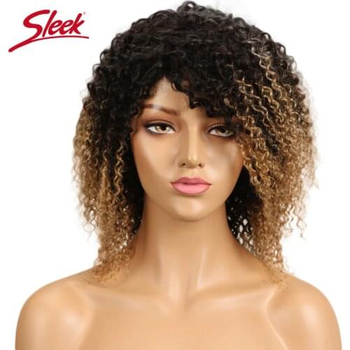 Sleek Jerry Curl Human Hair Wigs Brazilian Kinky Curly Bundles Machine Made Cheap Remy Short Human Hair Wigs Fast Shipping