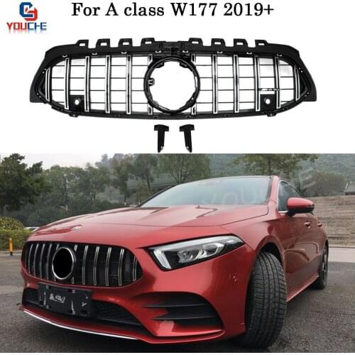 GT R style Grille Front Bumper Hood Grill for Mercedes W177 New A Class A160 A180 A200 A45 AMG Silver Grille Mesh 2019 2020