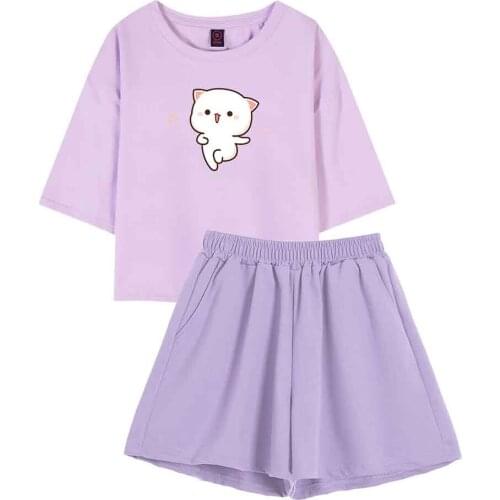 Cotton Pajamas Women Pijama Set Summer Bedroom Set Short Cute Cartoon Lounge Wear T-shits Sportswear Women Suit Tracksuits