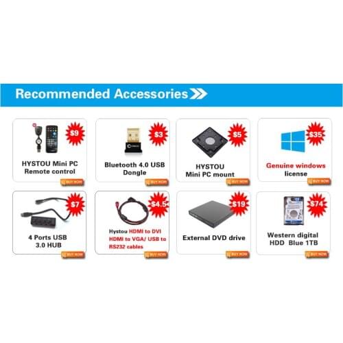 HYSTOU Mini PC Accessories Purchase Link USB hub HDMI to VGA Cable Blu ray DVD drive PC Remote Control Bluetooth Dongle