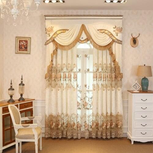 European luxury King Queen brown embroidered gold curtains for the living room with the sheer luxury hotels suitable for bedroom