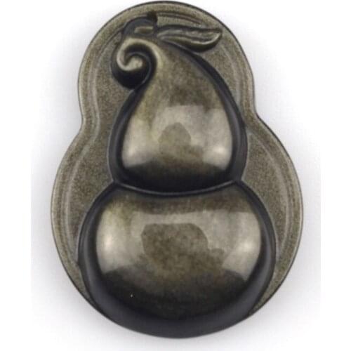 Gold Obsidian Pendant Natural Stone Pendant Carved calabash Pendant For Women For Gift Free Obsidian Necklace