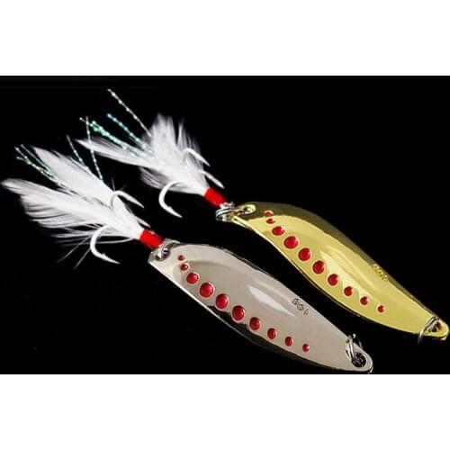 Metal 7.5g/10g/15g/20g Gold Sliver Sequins with Feather Fishing Lures Spoon Lure Hard Baits Bass Pike Fishing Tackle