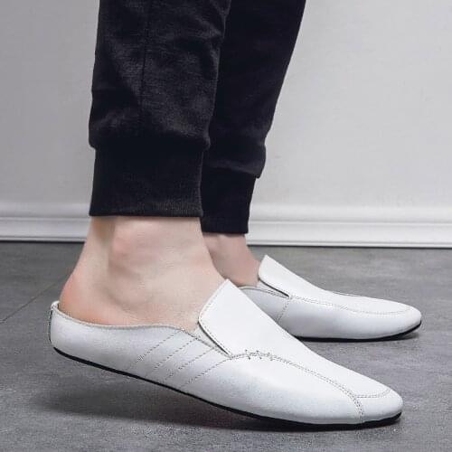 Men Half Muller Shoes Summer Trend Half Slippers Genuine Leather Beach Shoes Men Breathable Non-slip Fashion Personality Men