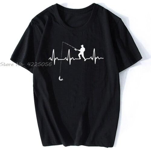 Mens T Shirts Fish Heartbeat Fun Short Sleeve Fisherman Tees O-Neck Tops Cotton Funny Humor T-Shirt Plus Size