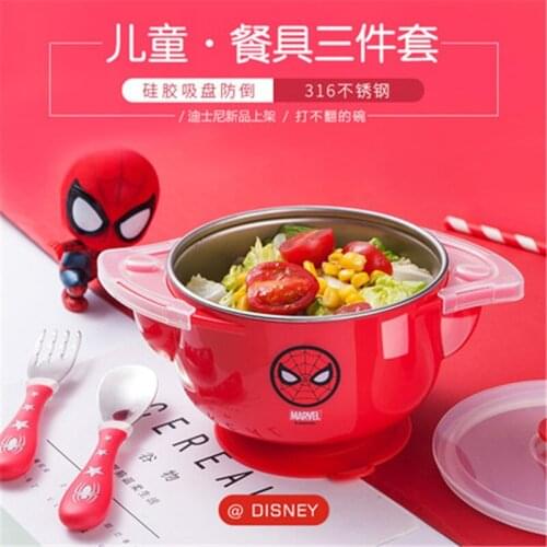 Disney Childrens Tableware Set Baby Suction Bowl Insulation Bowl Spider Man 3 Piece Set