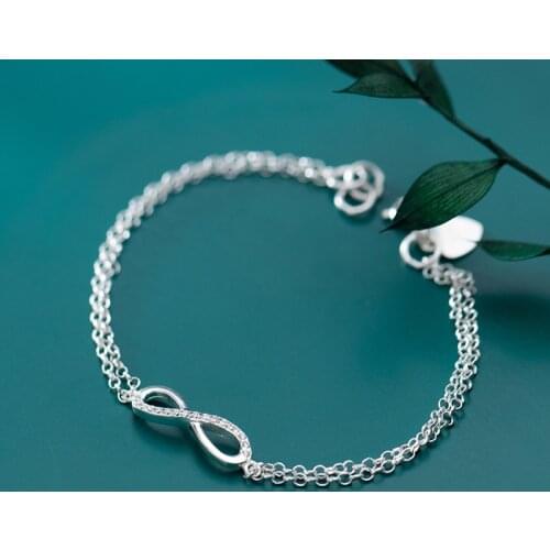 Authentic Real. 925 Sterling Silver Fine Jewelry Double Rows CZ perpetual eternal Love Knot chain Bracelet C-S3294