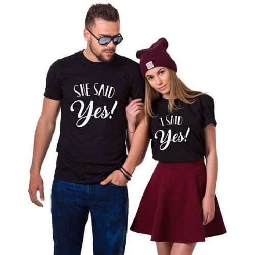 2021 Lovers Couple T Shirt Women Men Valentines Shirt Letters SHE SAID YES/ I SAID YES Printed Summer Couples Matching Clothes