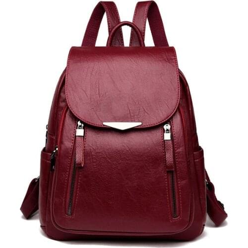 Casual Backpack Female Brand Leather Womens backpack Large Capacity School Bag for Girls Double Zipper Leisure Shoulder Bags