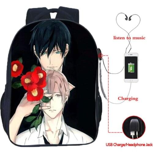 10 Count Rihito Takarai Ten Count USB Charge Bags Students Double Pocket School Backpack Fashion Men Women Shoulder Rucksack