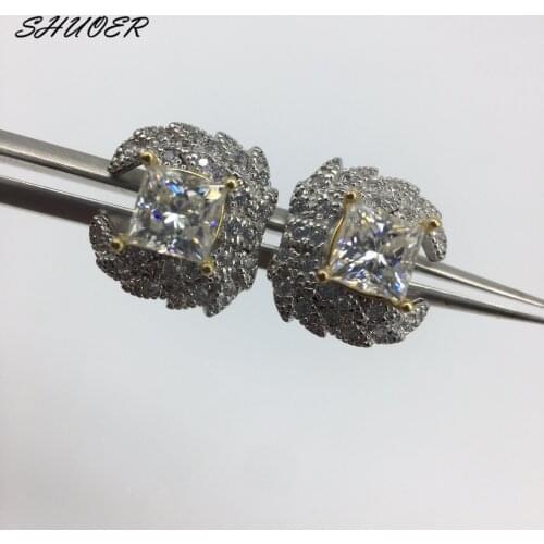 Vintage 925 Sterling Silver Brilliant Cut 0.5 Carat Pass Diamond Tester D Color Square Moissanite Feather Stud Earrings for Girl