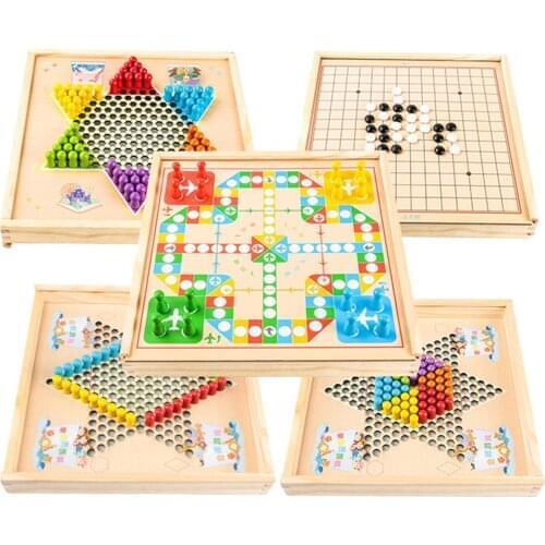 Newborn Baby 7 in 1 Chess Set Chinese Checkers Gomoku Flying Chess Games Toys for Children Montessori Early Education Toy