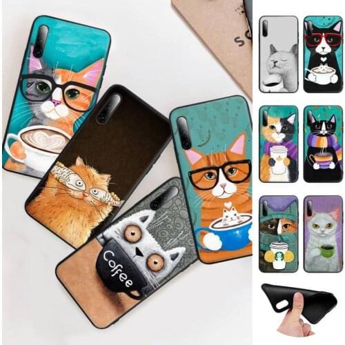 Cute Coffee Milk Cat Phone Case Huawei P9 P10 P20 P30 P40 Lite Pro P Smart 2019 2020 Silicone Cover