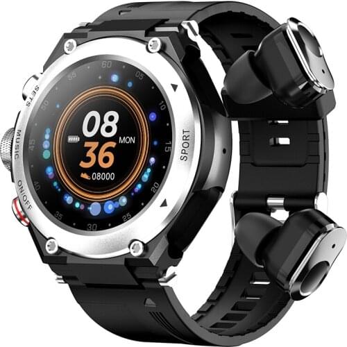 T92 1.28 Inch Round Touch Screen Wireless Call Smart Watch Waterproof Sport Reloj Band 2 In 1 Smartwatch With Earphone Earbuds