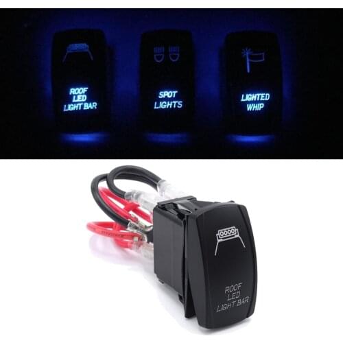 Universal Laser Roof LED Light Bar On-Off Rocker Switch with Jumper Wire,5 Pin,20 Amp,12V LED Lights, Blue For Polaris Kawasaki