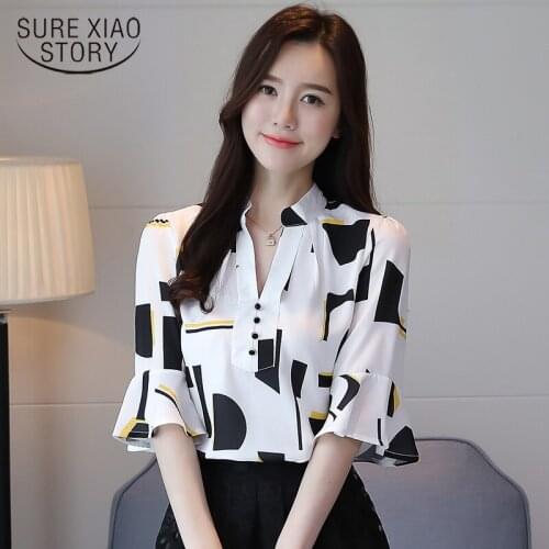 Women Clothing Chiffon Plus Size Shirts Women Blouses 2019 New Arrived Fashion Women Tops Half Printed Sleeved Blouses 113 30
