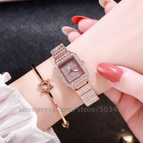 50pcs/Lot Reloj Mujer Luxury Rhinestone Crystal Women Watch Fashion Romantic With Diamond Quartz Steel Belt WristWatch Wholesale