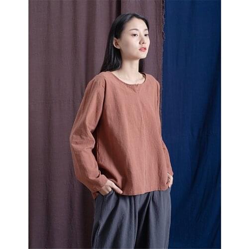 Women Loose Linen Blouse Ladies Loose Irregular Length Tops Shirt Female Pullovers 2021 Spring Autumn Shirt