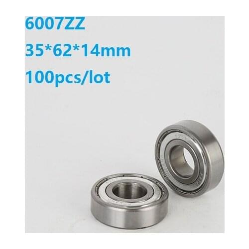 100pcs/lot 35x62x14mm 6007ZZ 6007Z 6007 Z ZZ 35*62*14mm Double cover Deep Groove Ball bearing shaft