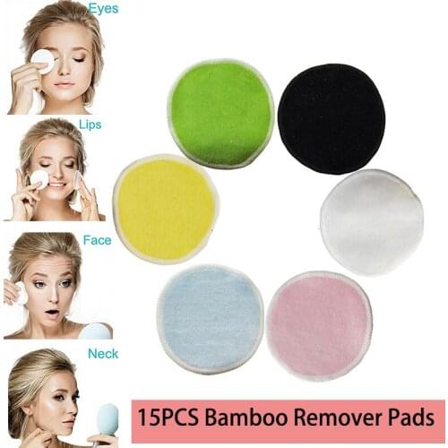 15PCS Reusable Bamboo Remover Pads Washable Rounds Cleansing Facial Cotton Makeup Removal Pads Cosmetic Tool Skin Care