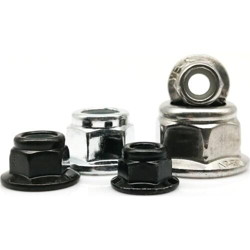 2/5/10pcs M3 M4 M5 M6 M8 M10 M12 Black Carbon Steel 304 Stainless Steel Hex Flange Self-locking Locknut Nylon Insert Lock Nut