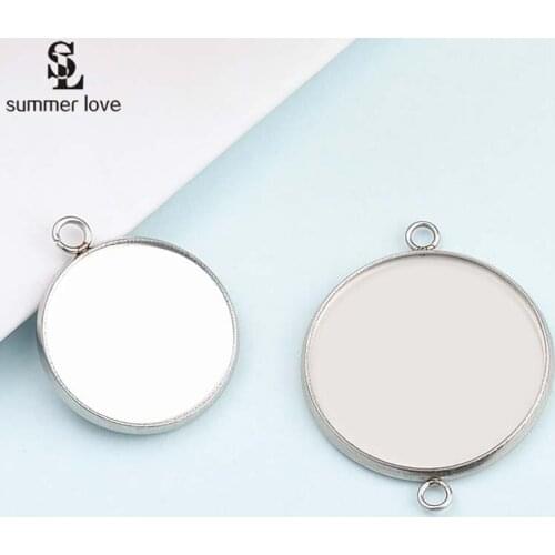 20pcs Stainless Steel Cabochon Base Tray Bezels Bracelet Diy Accessories Blank Charms Pendant Setting Base For Jewelry Making