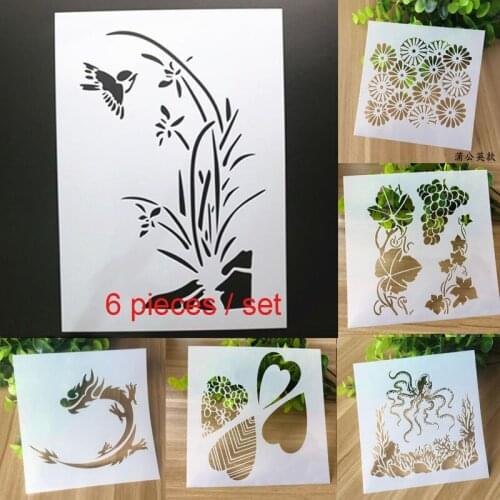 6pcs Painting Template Stencils For Walls Scrapbooking Stamps Album Decorative Embossing Bullet Journal Office School Supplies