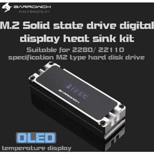 Barrowch FBM2TZ-01,M.2 SSD full aluminum alloy digital display Solid state drives heat sink kit,for water cooler building