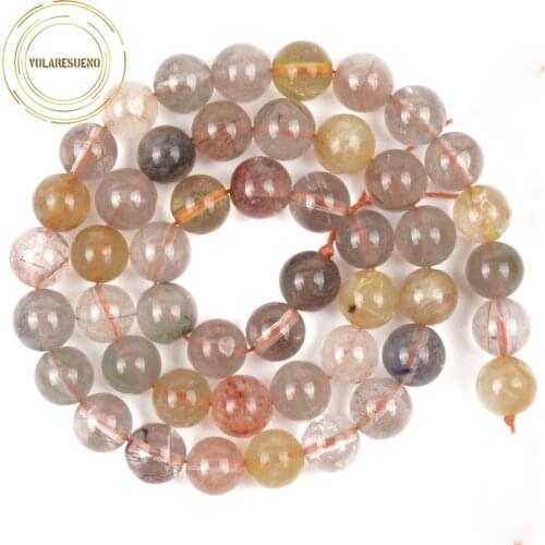 Natural Gem Stone Multicolor Rutilated Quartz Beads For Jewelry Making Round Loose Spacer Beads Diy Bracelet 6 8 10mm 15”Strand