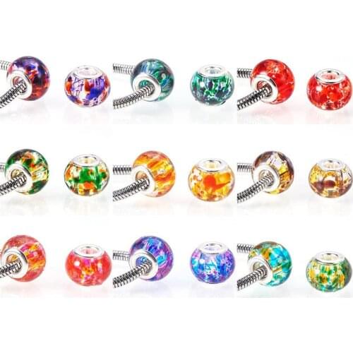 10 Pcs Wholesale Lot Color Glass Flower Big Hole European Beads Charms Fit Pandora Bracelet Pendant Necklace for Jewelry Making