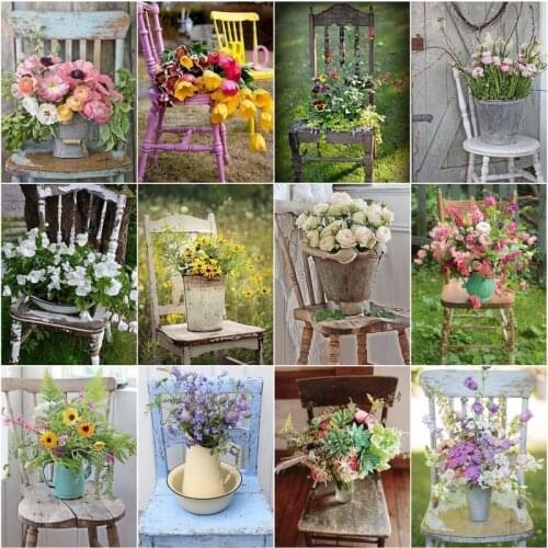 CHENISTORY 40*50 Painting By Numbers Flowers On The Chair For Adults Hand Painted Paint Of Numbers Art Home Decoration