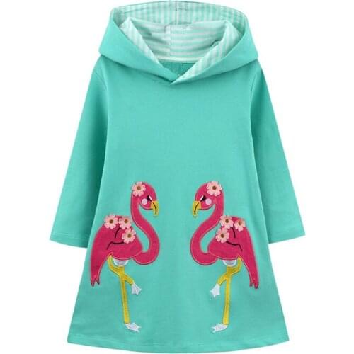 Baby Kids Hoodied Dress For Girls Long Sleeve Dress Rainbow Kids Hooded Clothing Winter Cotton Dress Flamingo Children Costume