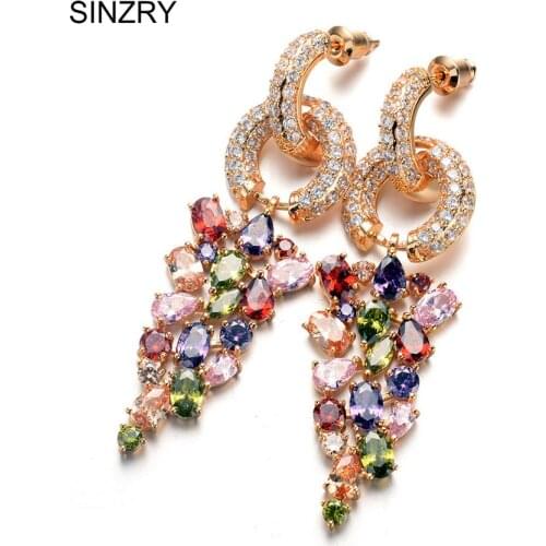 Hotsale 2016 Luxury bridal jewelry Cubic zircon colorful tassel wedding elegant dangle earrings jewelry accessory