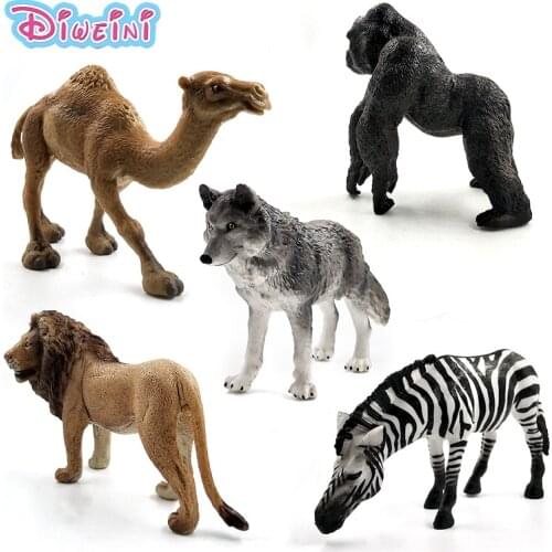 Artificial Zebra Lion Chimpanzee Came Wolf Simulation animal model Action figure plastic Decoration educational toy Gift For Kid