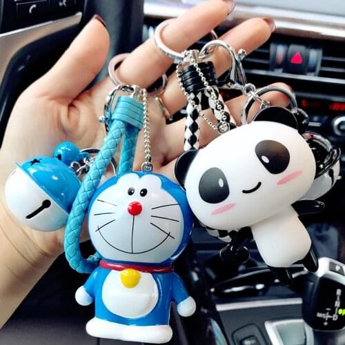 Cartoon Owl Cat Keychain Leather Rope Bell Totoro Silicone Stitch Doraemon Figure Backpack Accessories For Kids Christmas G
