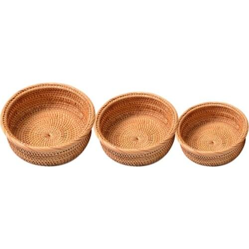 Round Rattan Woven Fruit Basket,Food Organizer Tray Snack Serving Bowl Home Decorative Tray Breakfast Storage Holder